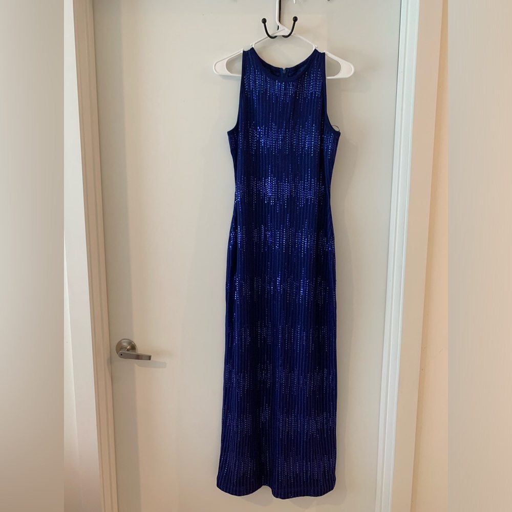 Royal Blue Sequined St. John Couture Dress